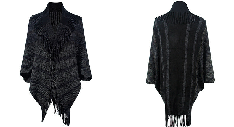 Tassel Inverness Women Autumn Winter Knitted Striped Cloak Women