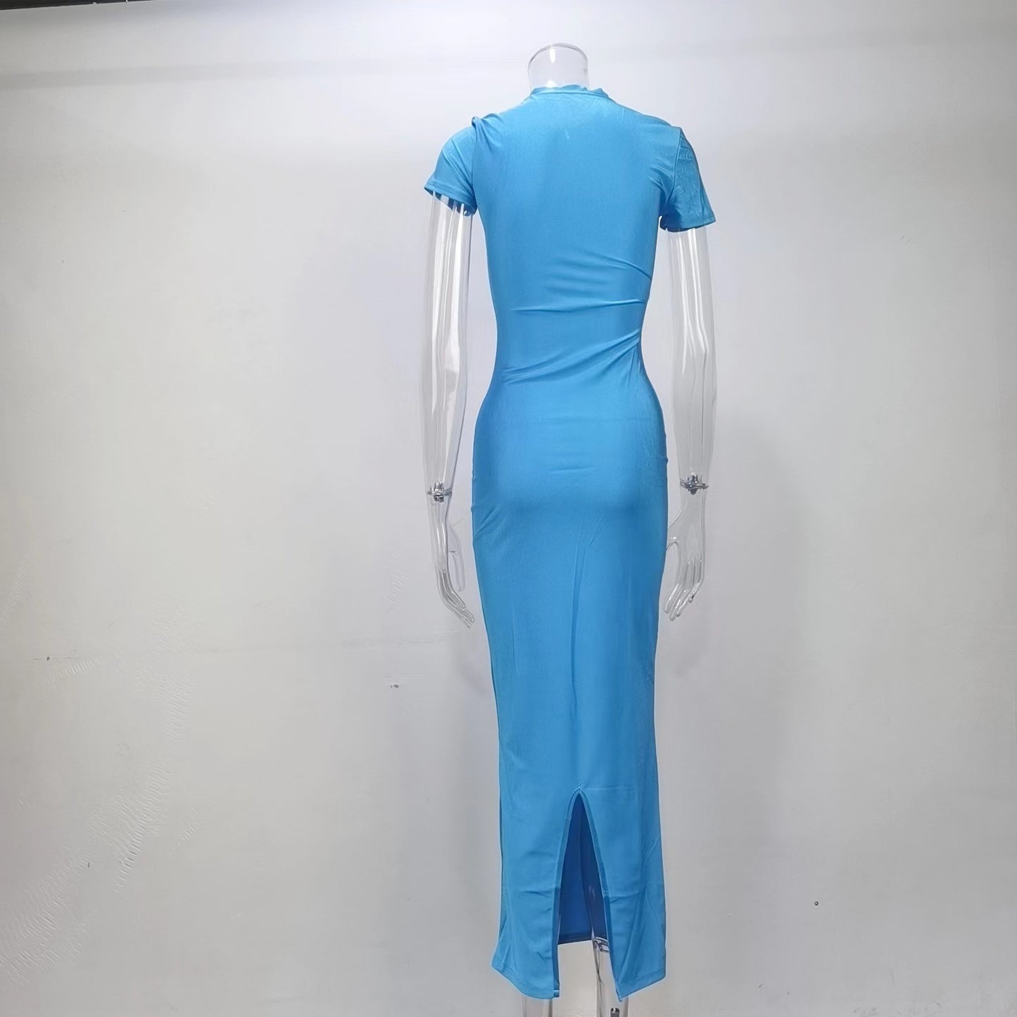 Women Clothing Hip Summer Solid Color Sexy Short Sleeve Split Dress