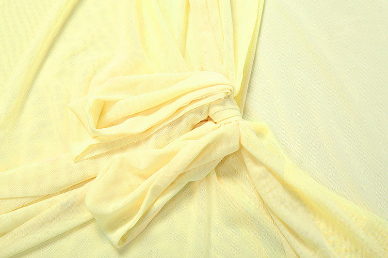 Spring Women Solid Color Sexy Sheer Mesh Design Backless Sheath Dress