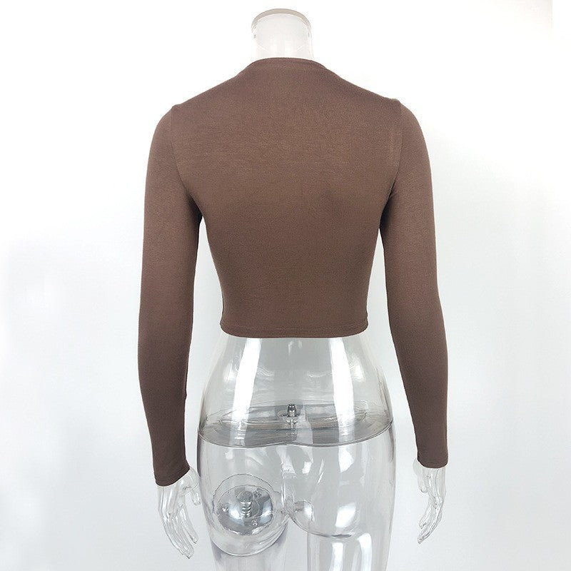 Winter Women Clothing Sexy Slim Fit Cropped Half Turtleneck Short Long Sleeve Top