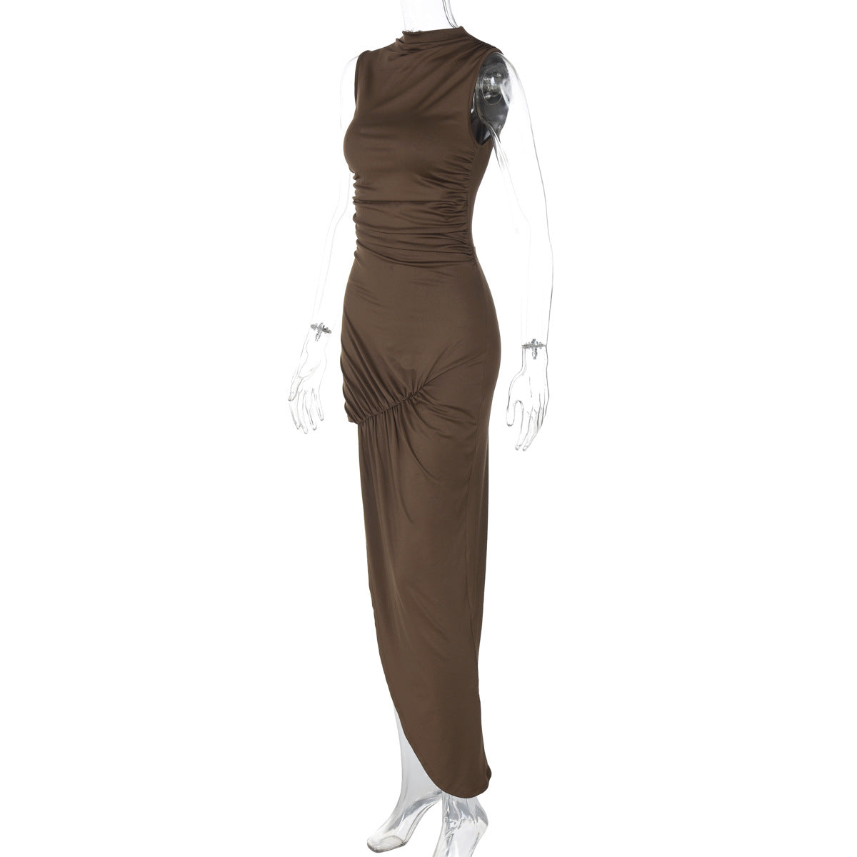 Summer Personality Slim Fit Pleated Sheath Side Slit Sleeveless Dress Women
