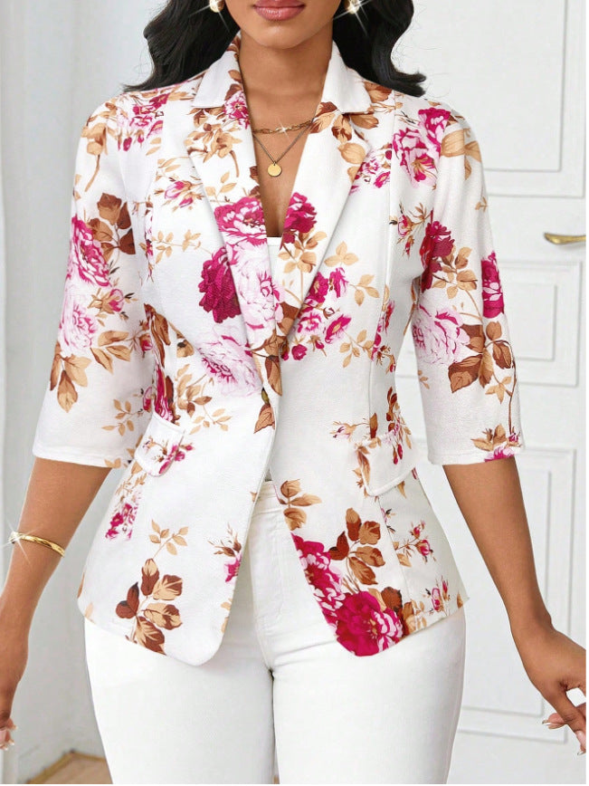 Refined Stylish Printed Small Blazers Turn down Collar Coat