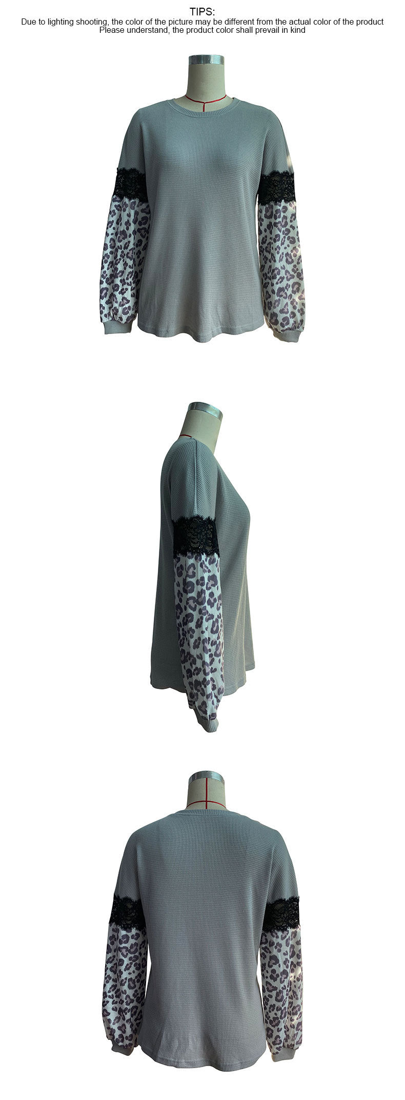 Autumn Winter Stitching Top Women Leopard Print Long Sleeve Contrast Color Knitwear