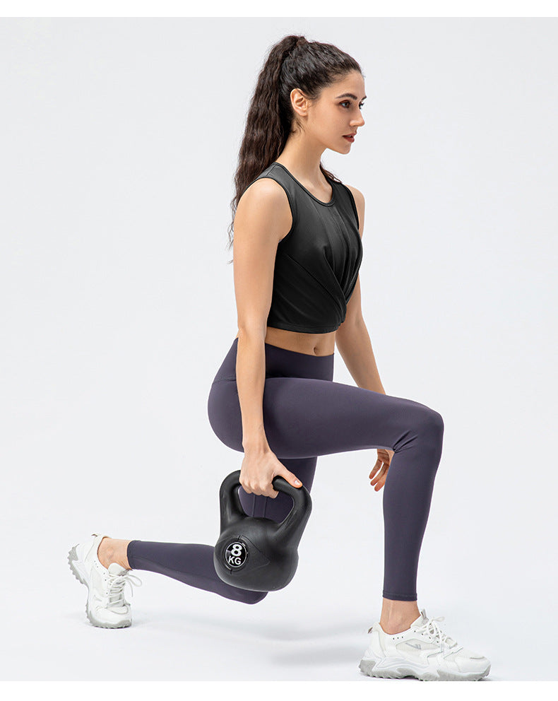 Spring Summer Women Fitness Vest High Waist Lace-up Ice Quick-Drying Exercise Top Sleeveless Yoga Vest