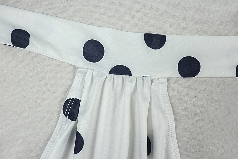 Women Wear Waist Pleated Polka Dot A line Dress Printed Halter Short Dress