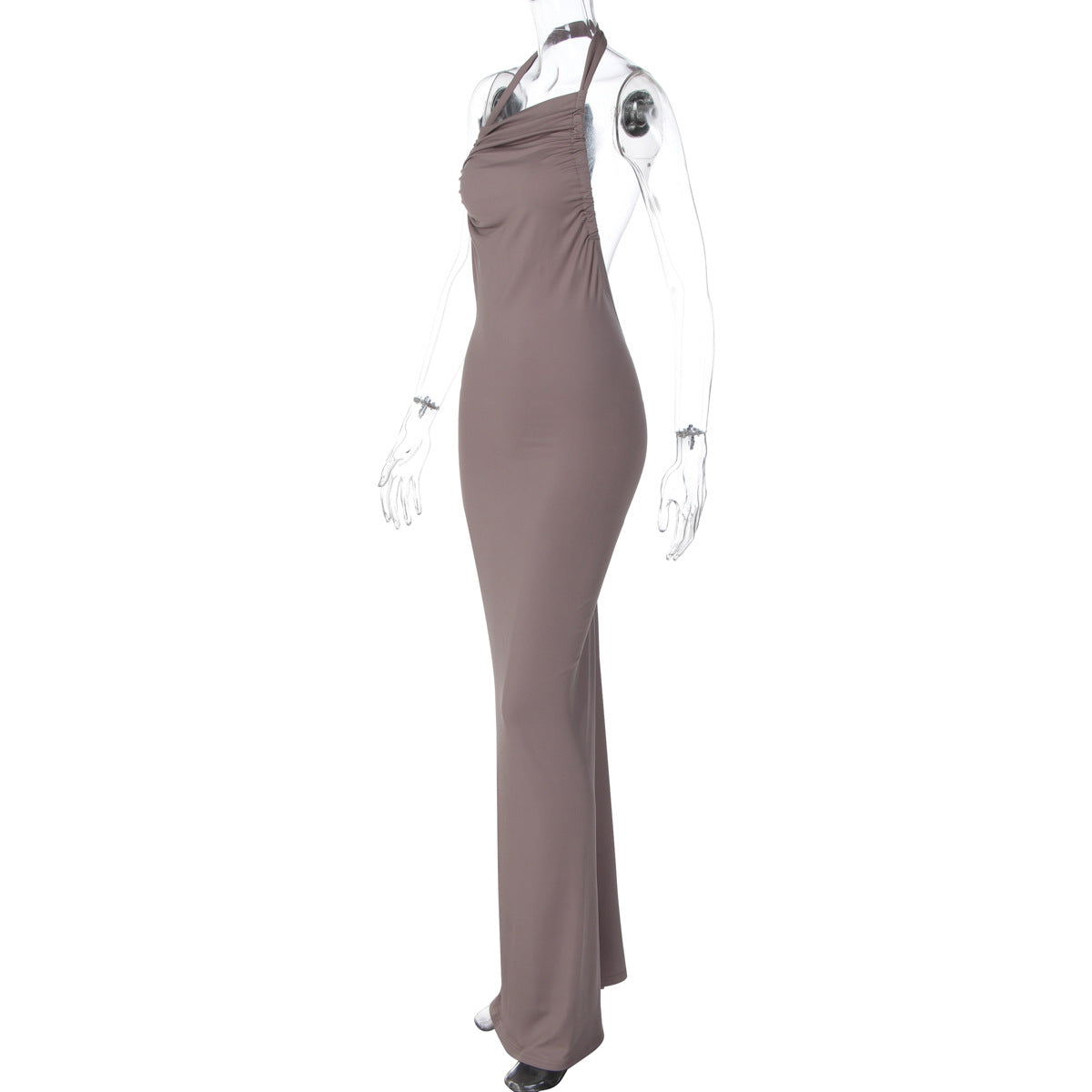 Slim Fit Maxi Dress Summer Solid Color Halter Pleated Sexy Backless Dress