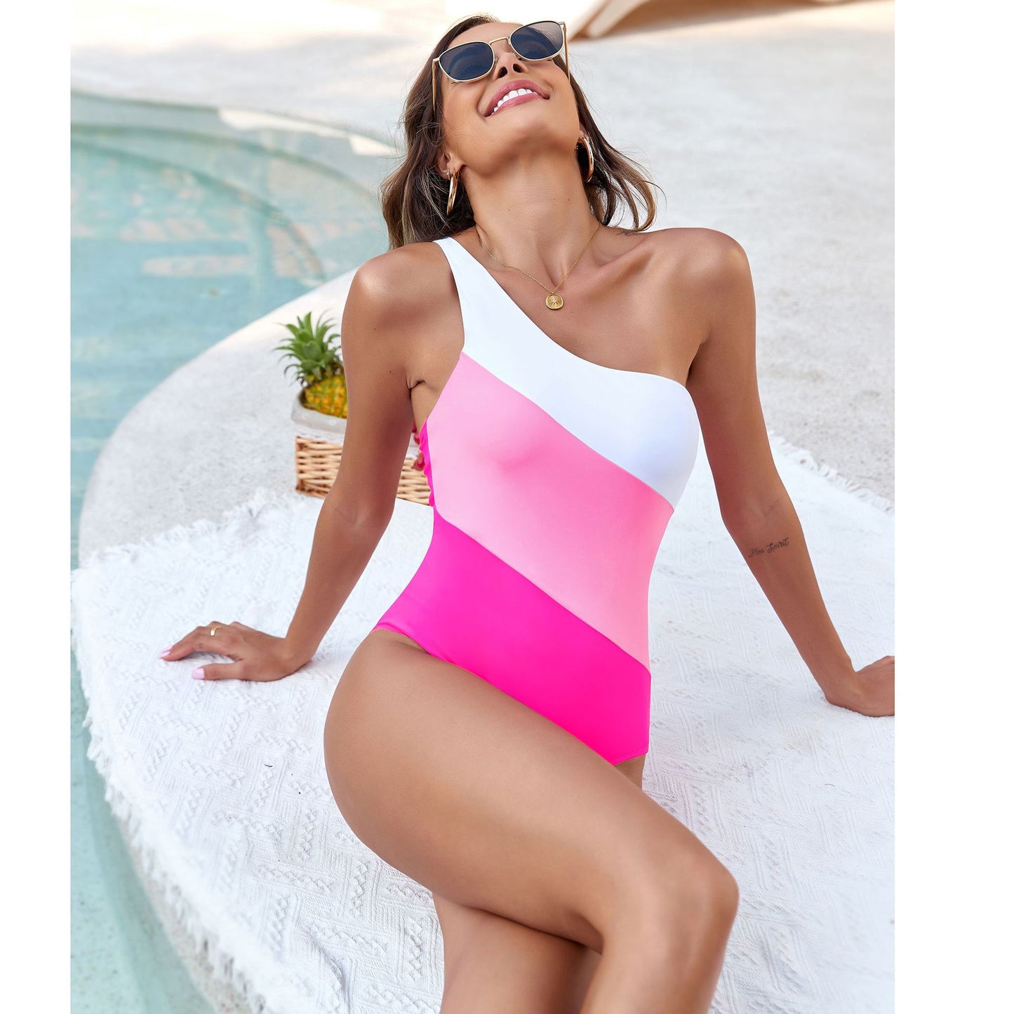 Swimsuit Solid Color Stitching One Piece Swimsuit Women Swimwear