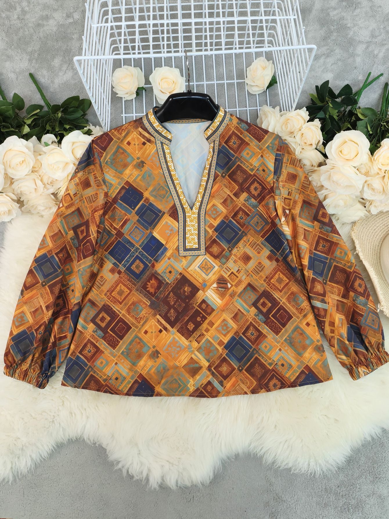 Women Printed Casual Long Sleeve Loose Shirt Top