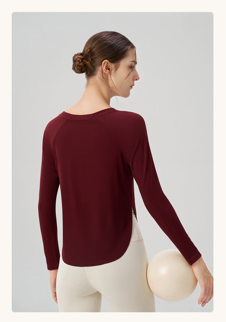Autumn Nude Feel Yoga Clothes Women Loose Sexy Top Casual Drape Sports Long Sleeved Top