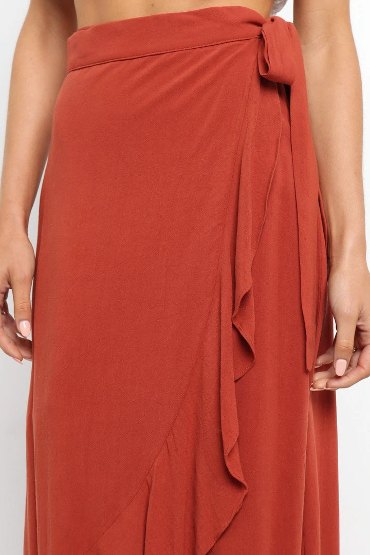 Summer Self-Tie Irregular Asymmetric Sheath Solid Skirt Women Clothing Skirt