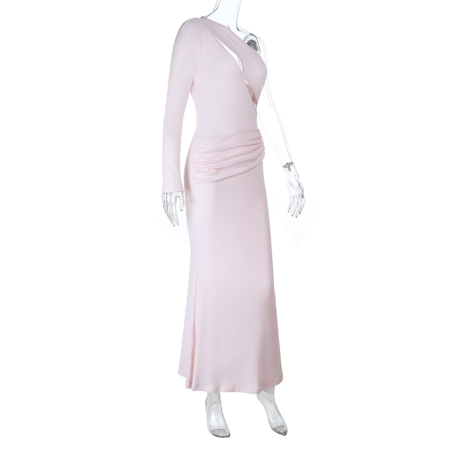 Evening Maxi Dress Sexy Waist Trimming Hollow Out Cutout out Single Sleeve Dress