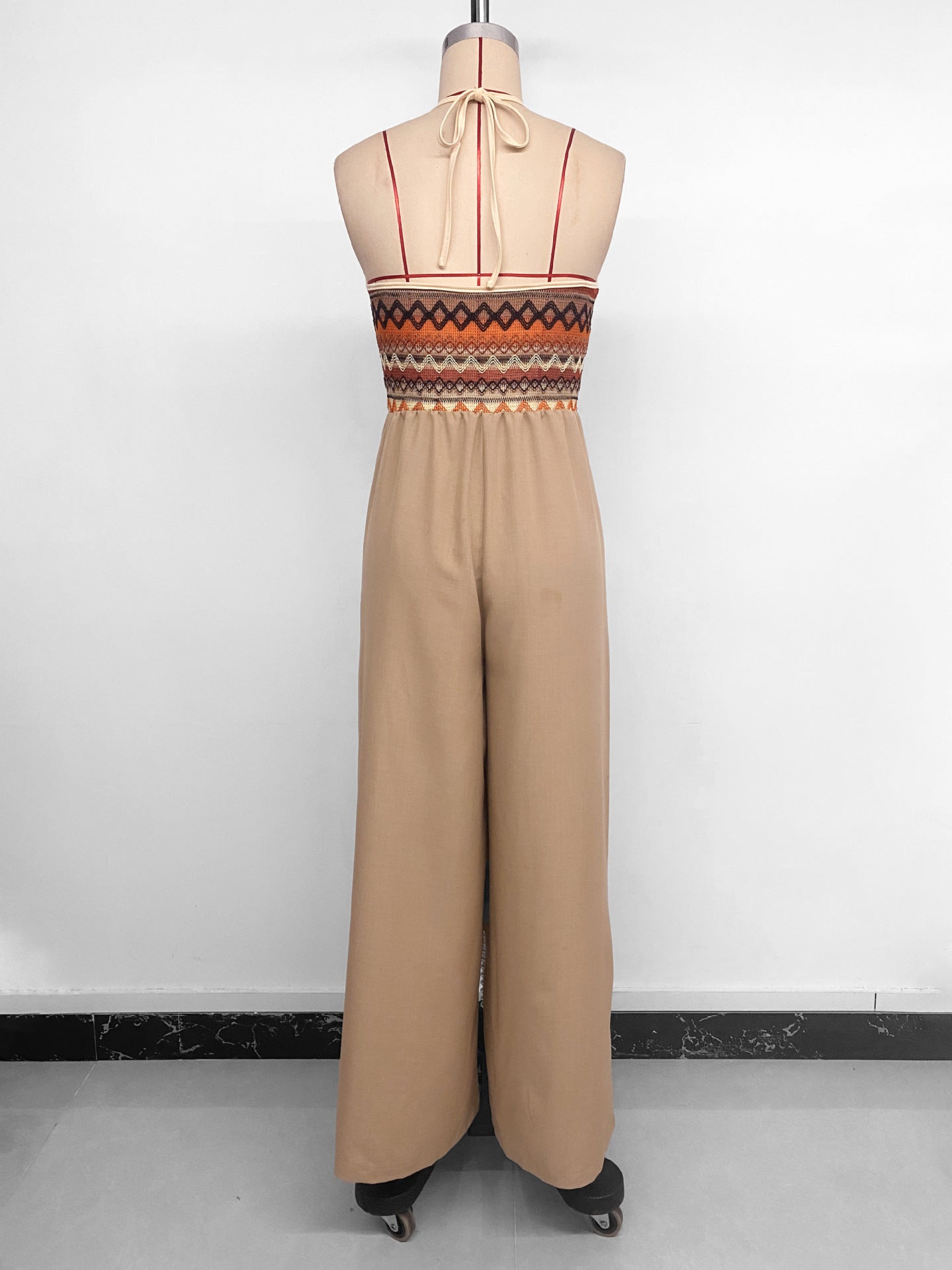 Retro Vacation Ethnic Halter Colored Embroidery Stitching Jumpsuit