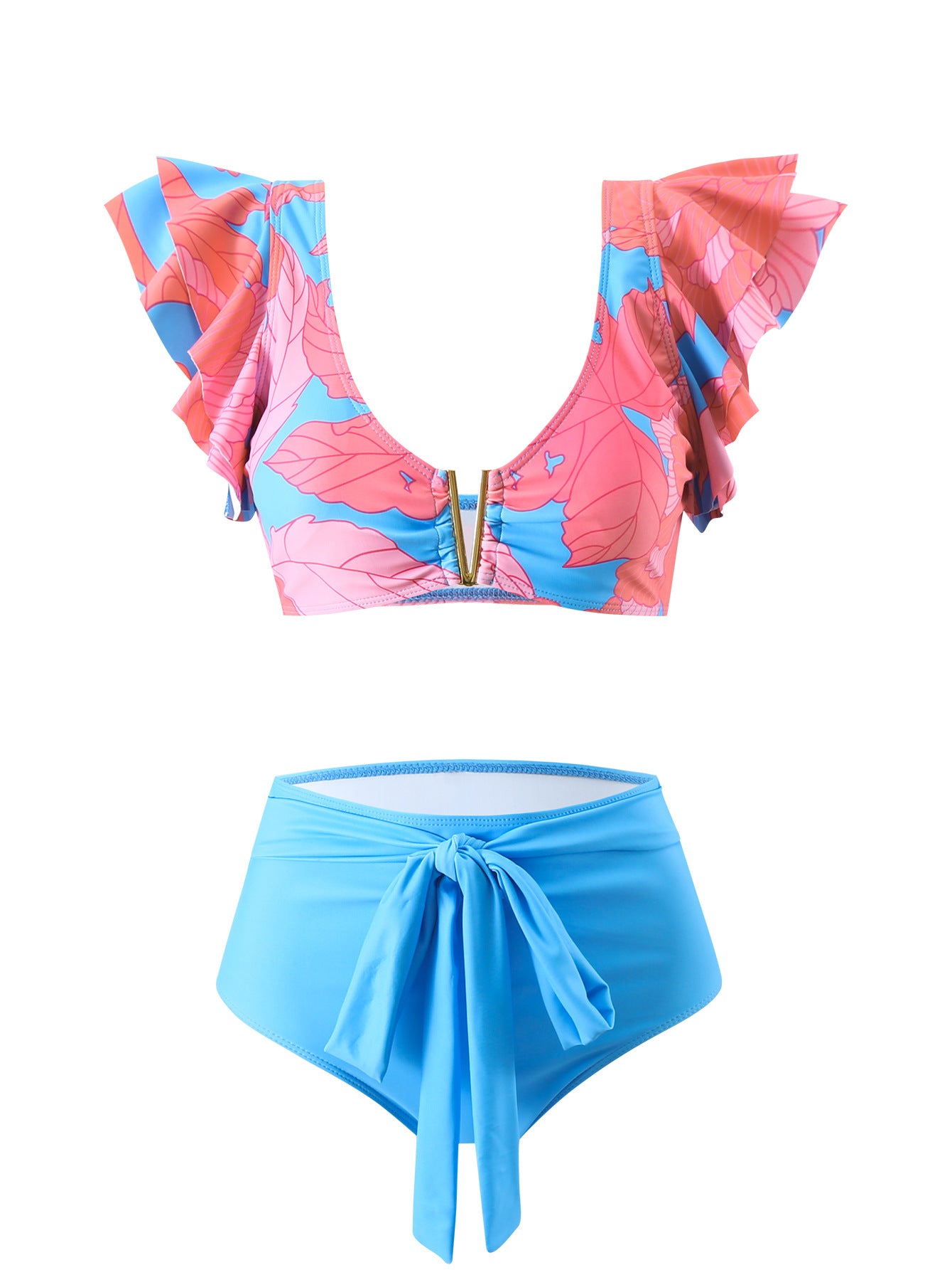 Bikini Digital Printed Three Piece Set Sunscreen Gauze Skirt Split Swimsuit for Women