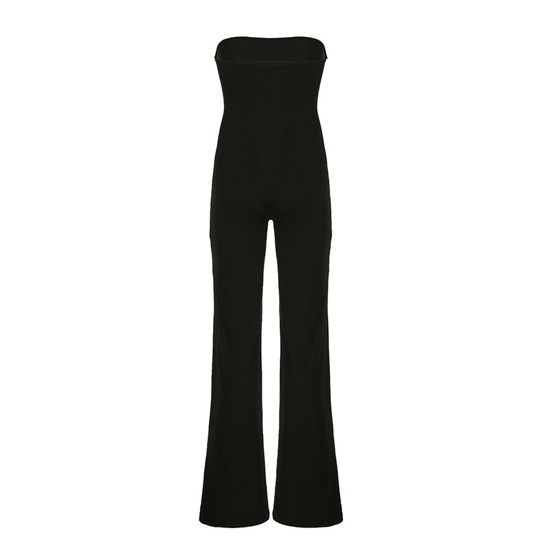 Women Clothing Solid Color Draping Tube Top Jumpsuit Waist Slimming Elegant Slim Fit Wide Leg Trousers