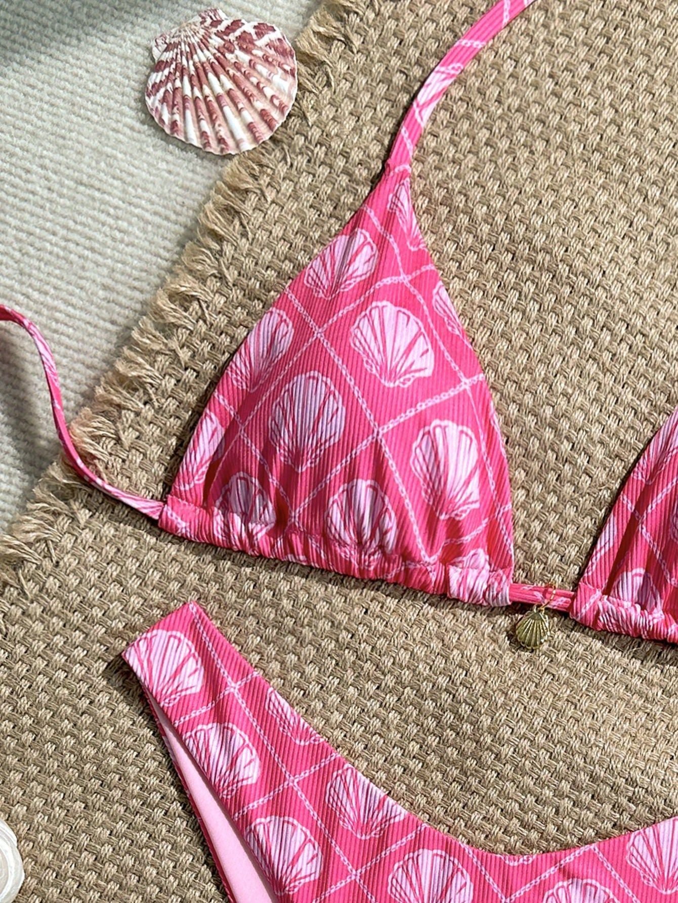 Swimwear Shell Printed Bikini Halter Sexy Lacing Bikini Women Seperated Swimwear