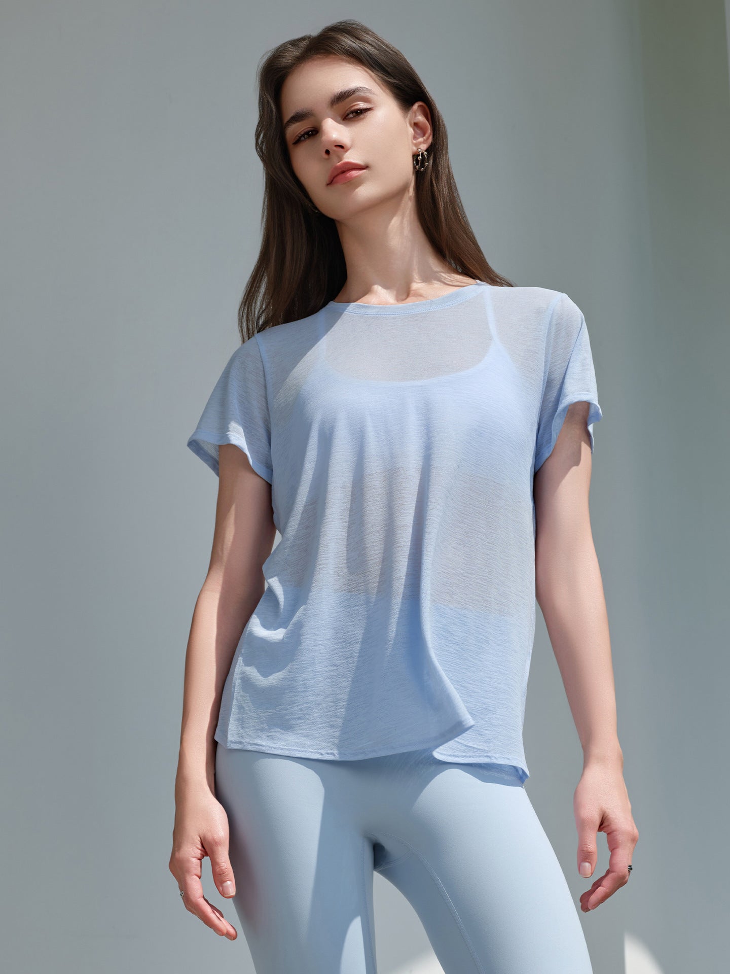 Bunchy Yarn Yoga Short Sleeve T shirt Cross Hollow Out Cutout out Beauty Back Top Sports Quick Drying Crew Neck Running Fitness Clothes