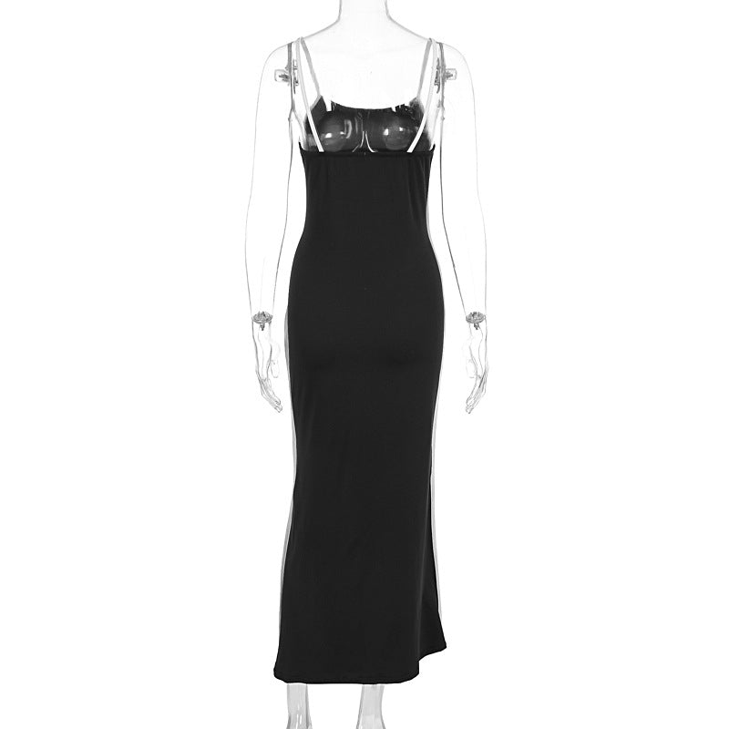 Summer Women Color Matching Sling Skinny Sheath Stretch Dress
