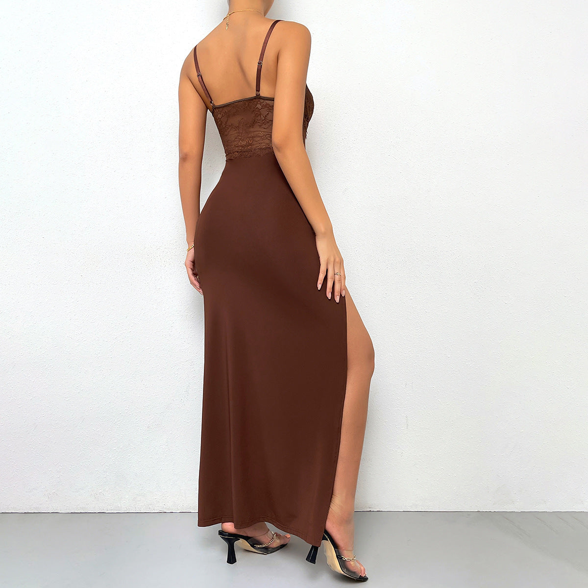 Low Cut Sexy Stitching High Waist Bottoming Dress Split Strap Dress Women