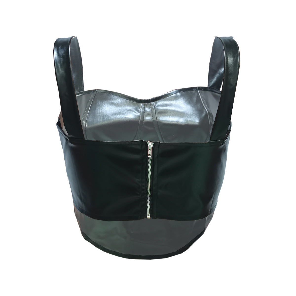Women Clothing Spring Summer Solid Color Faux Leather Sleeveless Spaghetti Straps Corset Zipper Vest