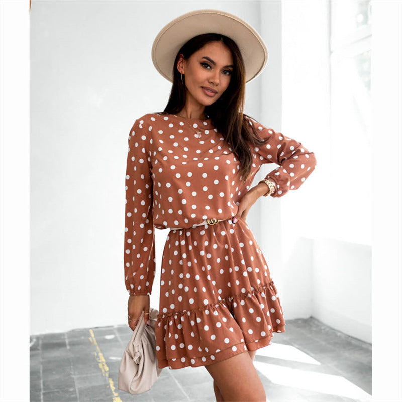 Autumn Winter New Fashion Long Sleeve round Neck Printed Office Dress for Women Plus Size