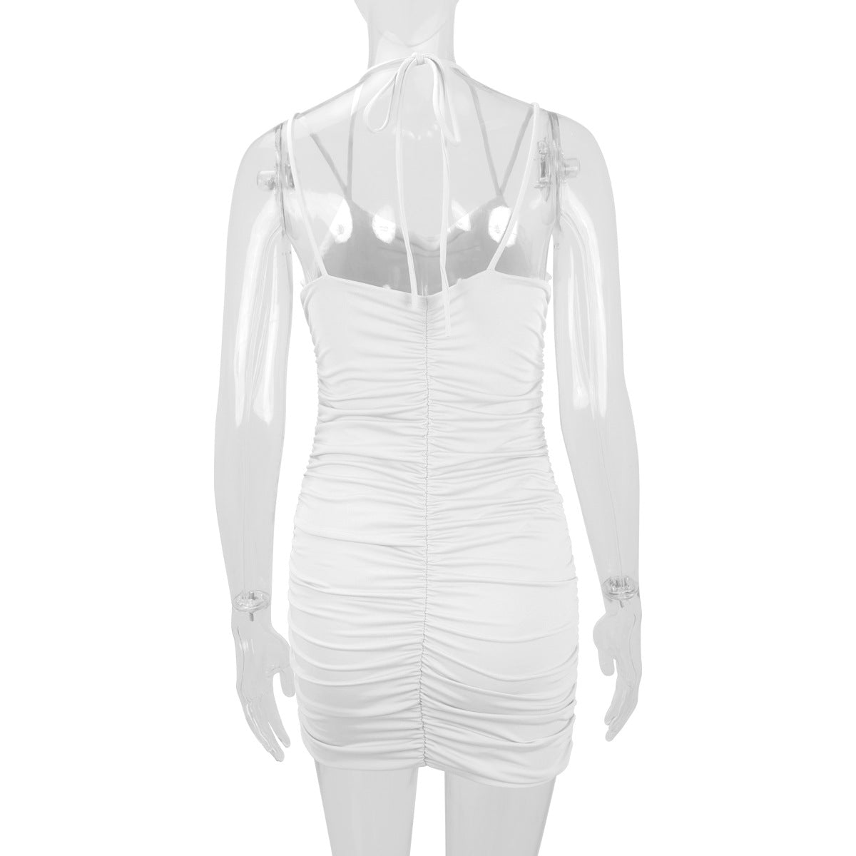 Women Clothing Sexy Double Shoulder Strap Pleated Slim Sexy Dress