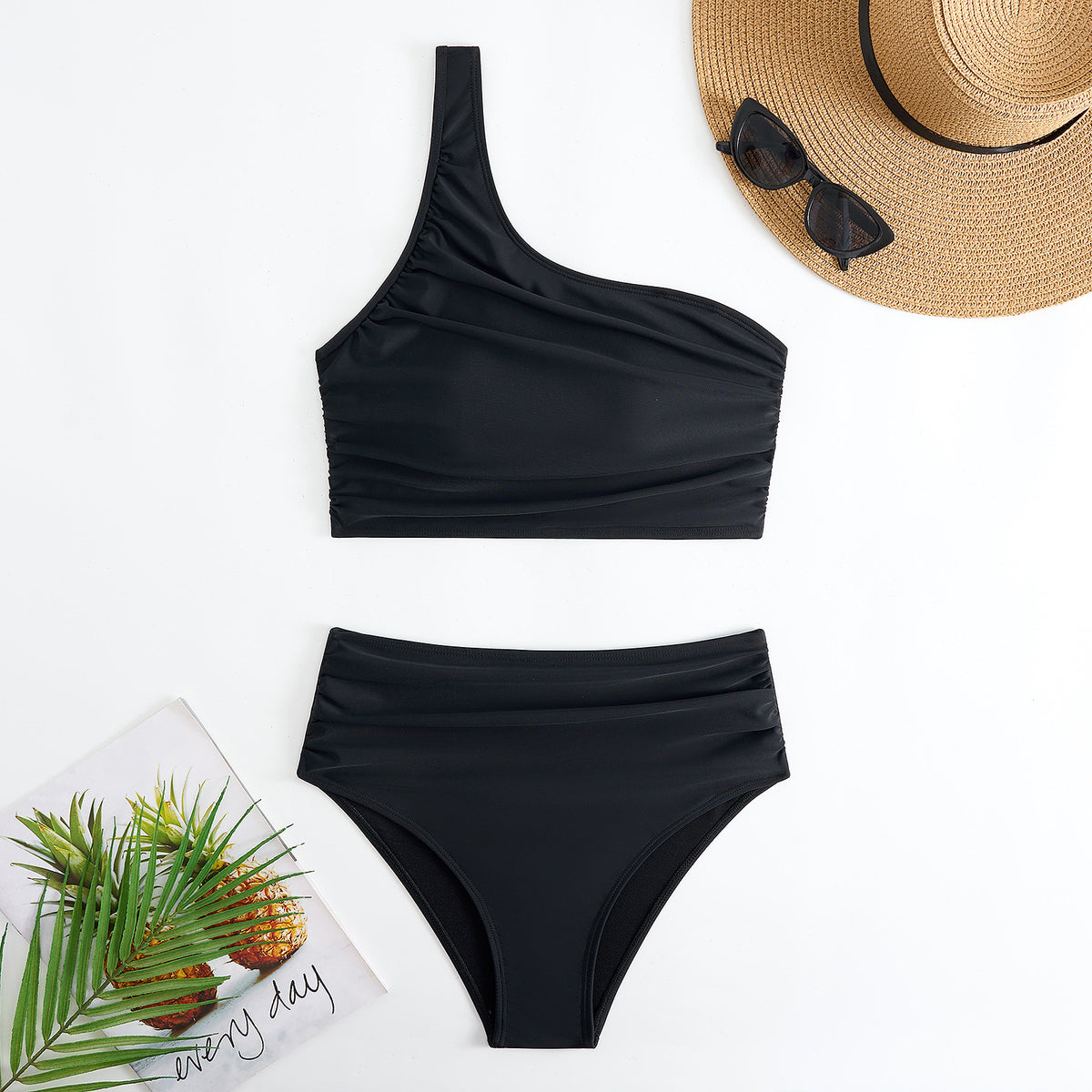 High Waist Solid Color Bikini Swimsuit Women Split Swimsuit Bikini