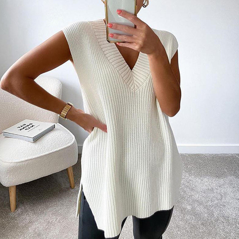 Autumn Winter Sweater V Neck Sexy Pullover Loose Sleeveless Vest Sweater