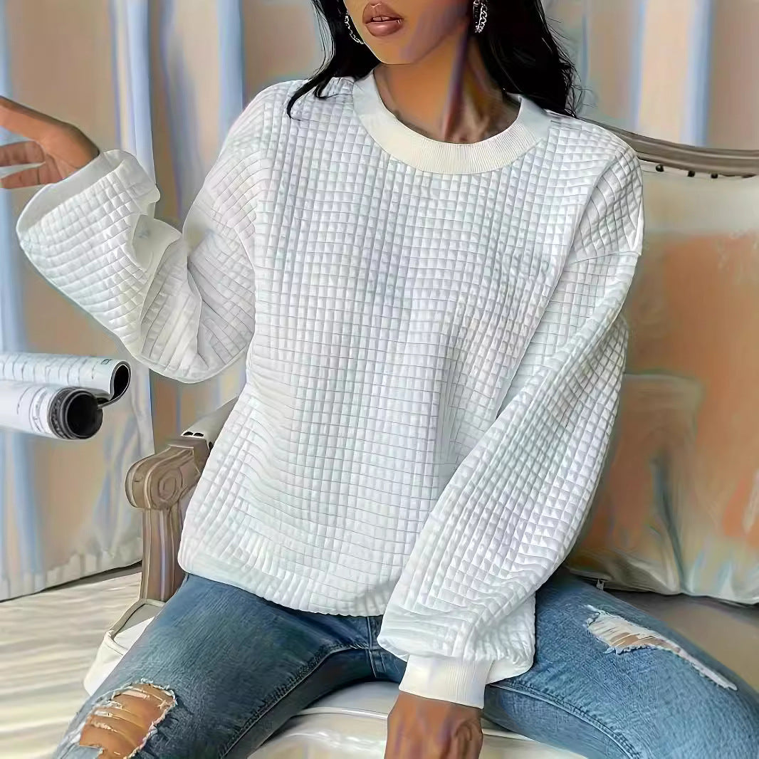 Fall Winter Round Neck Solid Color Long Sleeve Women Sweatshirt