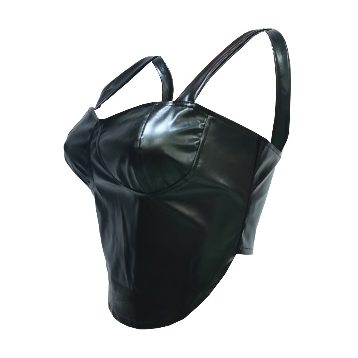 Women Clothing Spring Summer Solid Color Faux Leather Sleeveless Spaghetti Straps Corset Zipper Vest