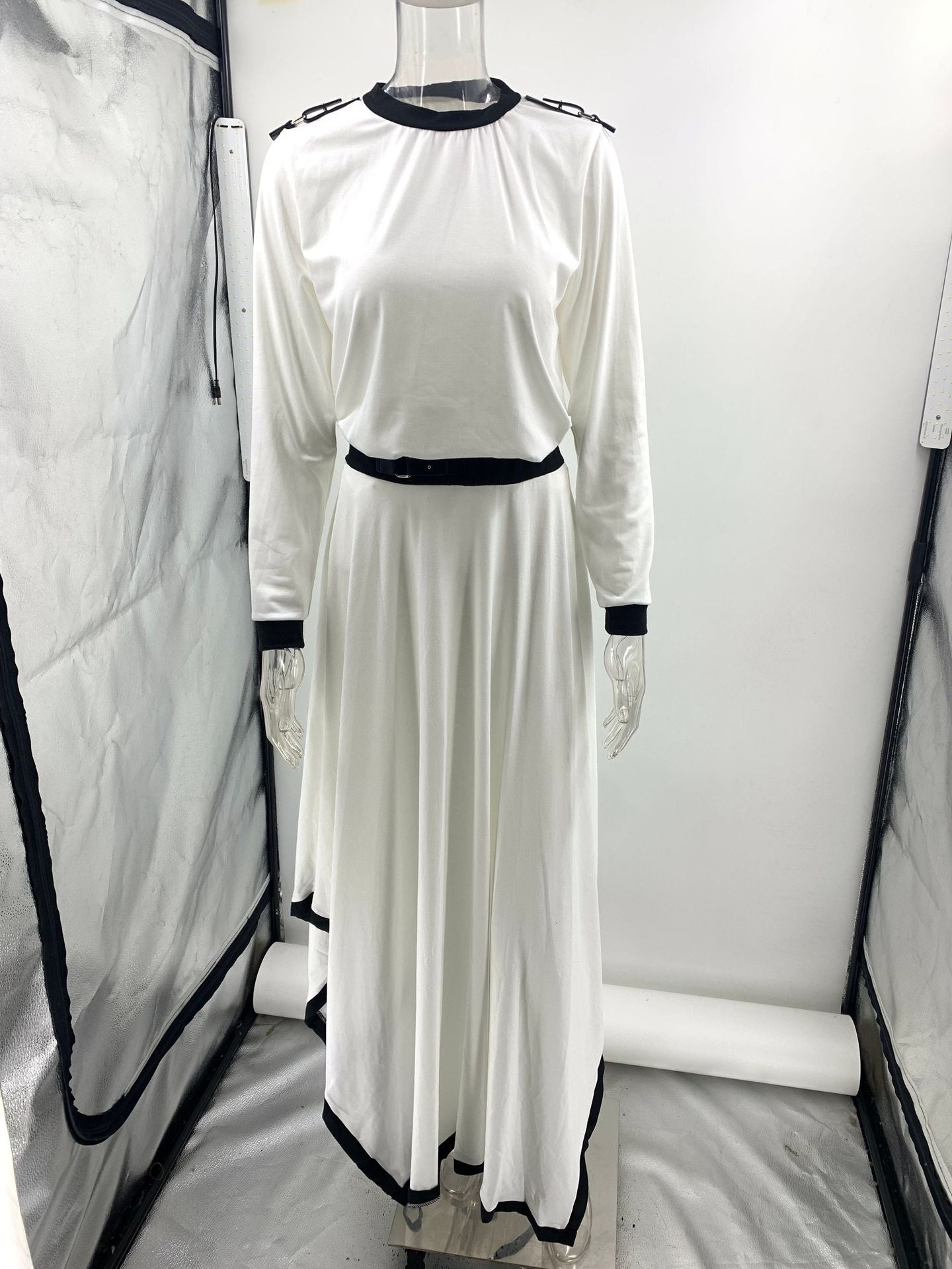 Spring Autumn Long Sleeve Irregular Asymmetric Solid Skirt Two Piece Set