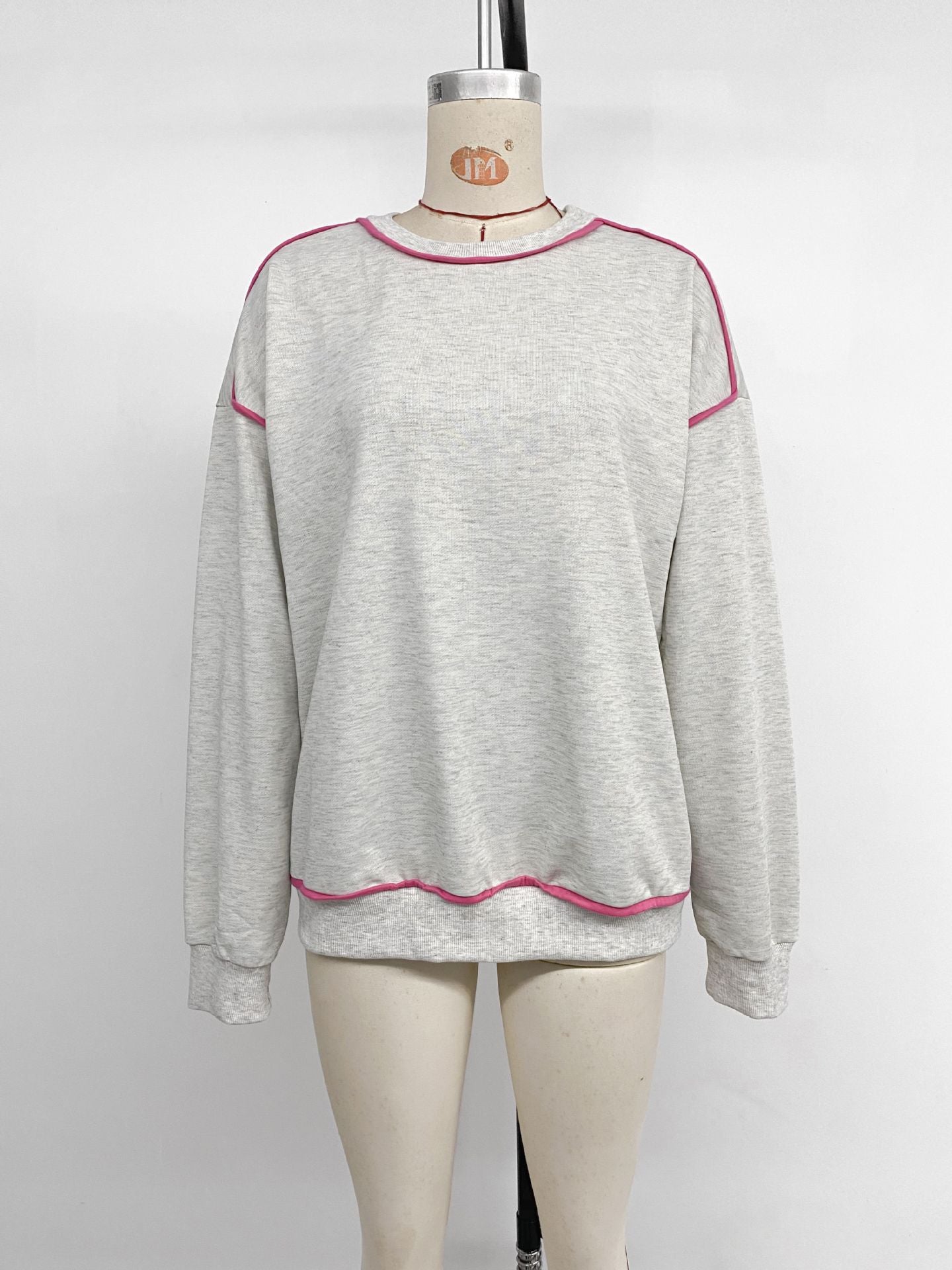 Spring Autumn Casual Simple Top round Neck Trim Contrast Color Sweatshirt
