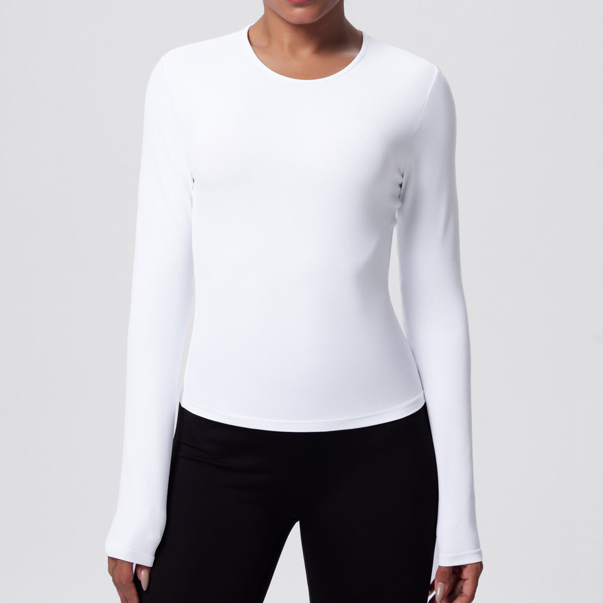 Casual Solid Color Sports Long Sleeve Waist Slim Fit Breathable Yoga T shirt Running Training Nude Feel Workout Top