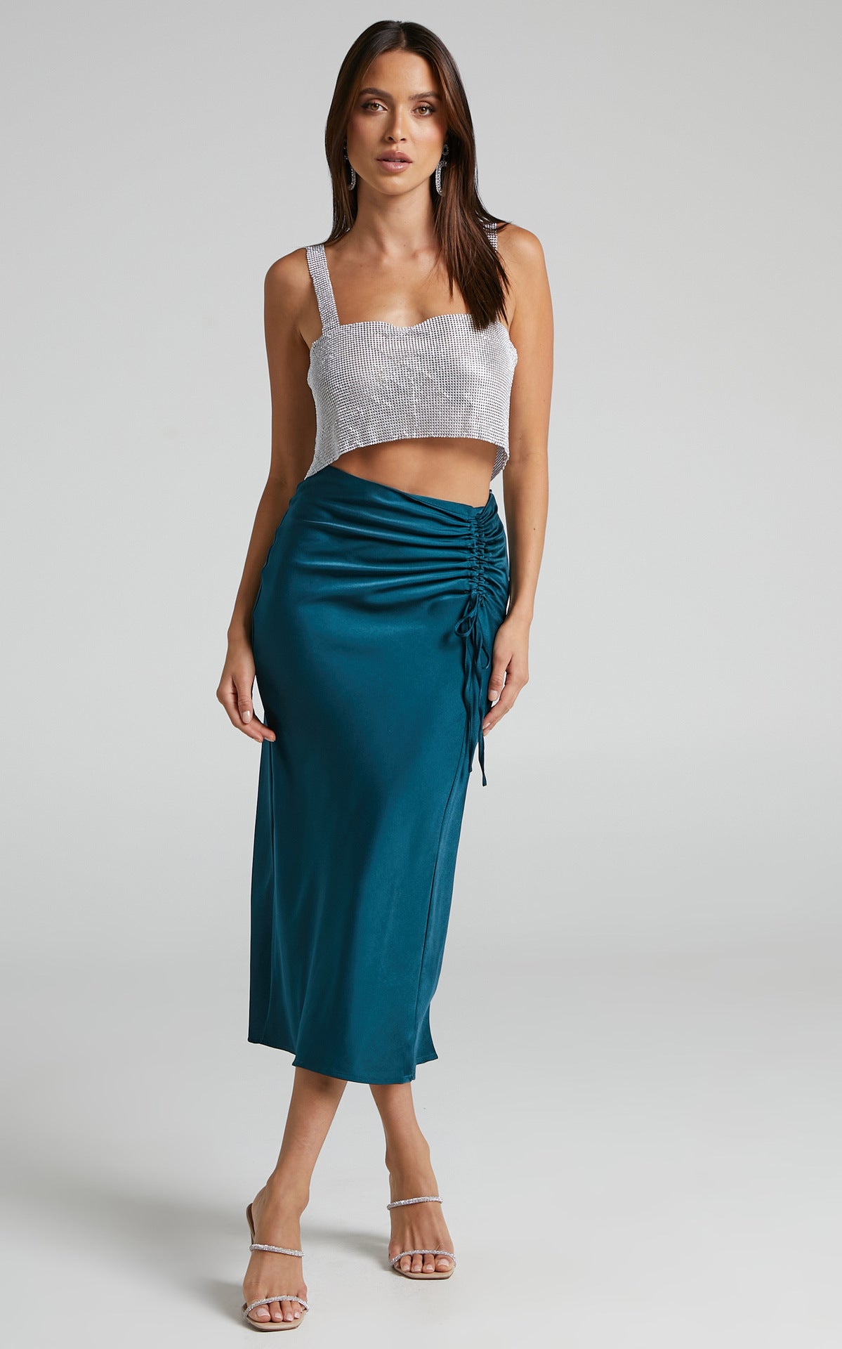 Pleating Satin Skirt Summer High Waist Slimming Zipper Long Skirt Sexy Hip Skirt Women Clothing