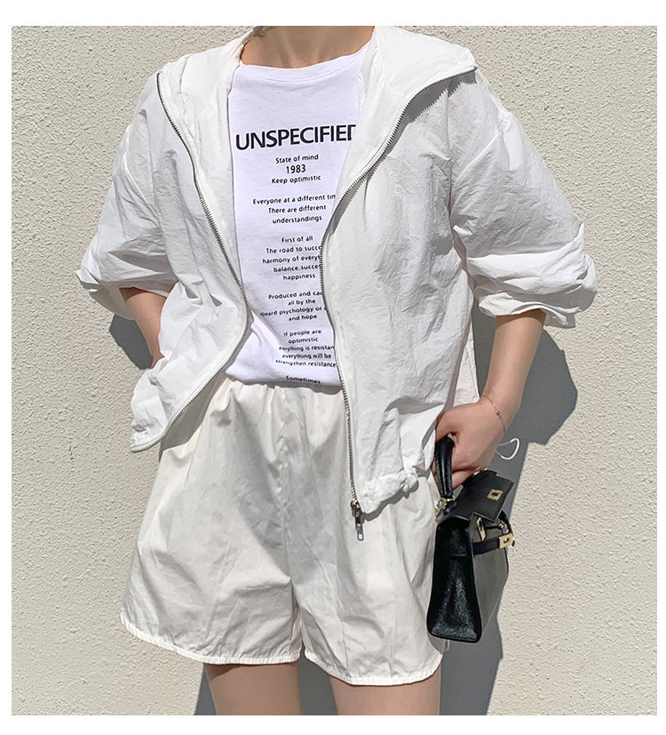 Sun Protection Shirt Women Summer Simple All Match Loose Sports Sun Protection Breathable Casual Solid Color Hooded