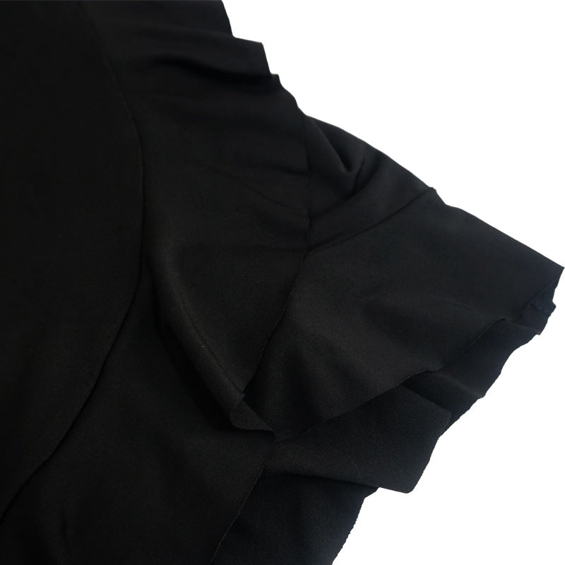Strap V neck Corset Sleeveless Backless Slim Fit Waist Trimming Ruffles Dress