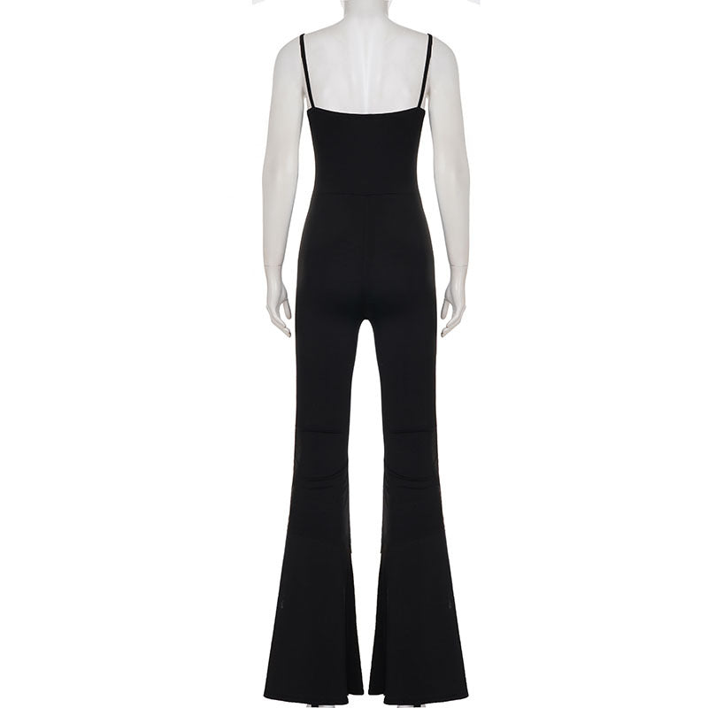 Solid Color Slim Fit with Brassiere Pad Drawstring Slim Fit Sexy Siamese Trousers Micro Pull Jumpsuit for Women