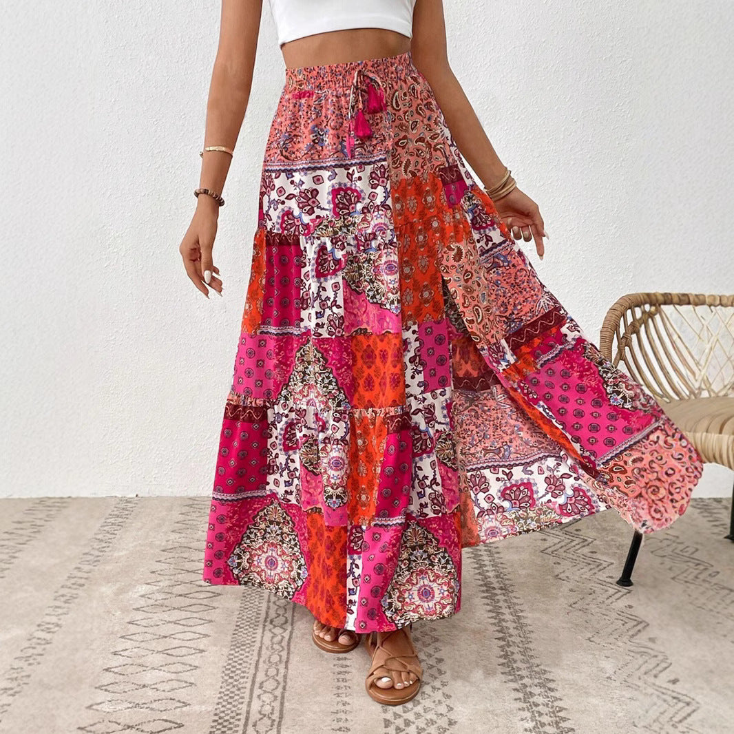 Skirt Vacation Printed Sexy Split Long Skirt Women