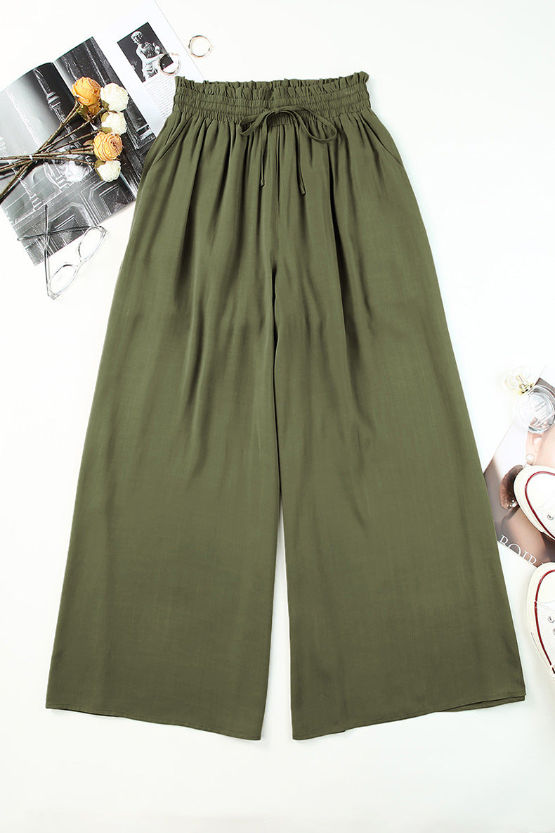 Summer Tied High Waist Wide Leg Pants Women Loose Casual Pants