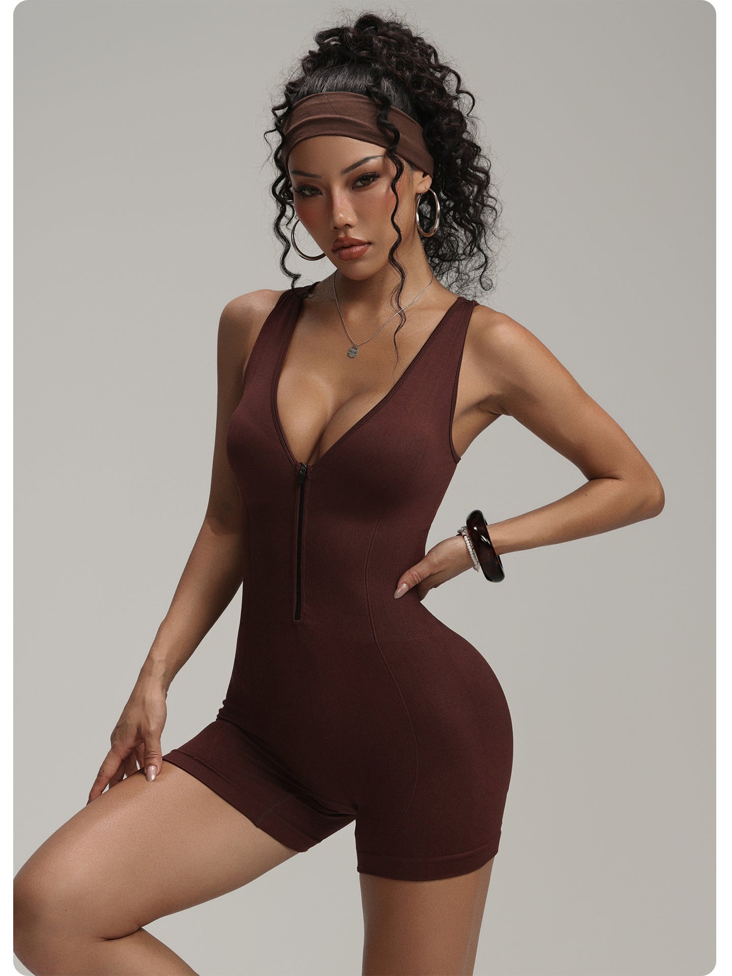 Zipper Short Sleeve Yoga Jumpsuit Women Dance Fitness Tight Sports Jumpsuit