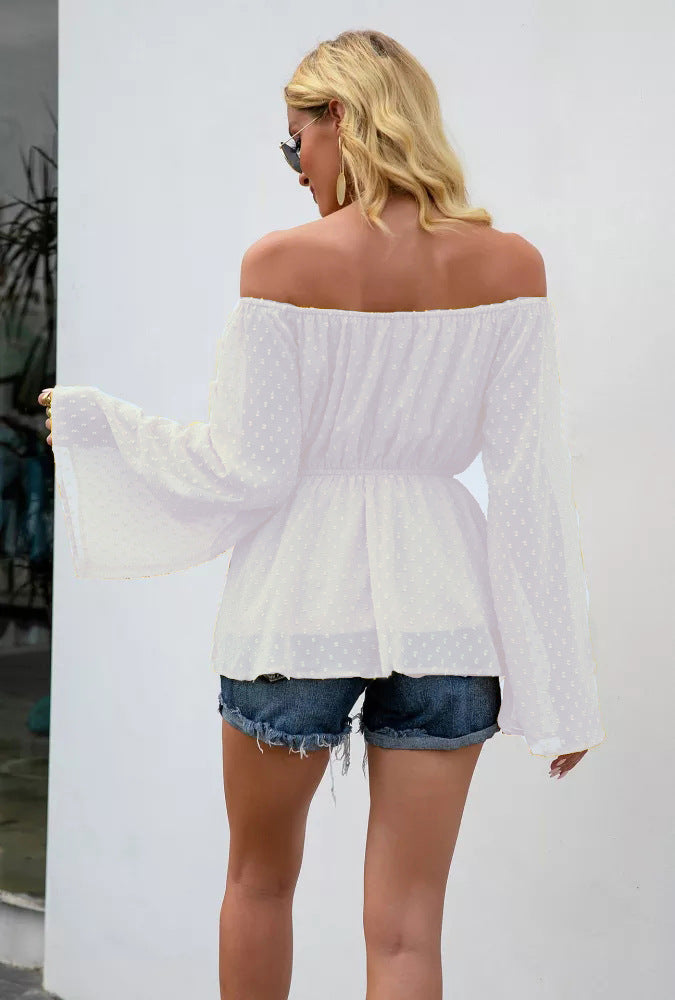 Mature Elegant Pullover Long Sleeve Square-Neck off-Neck Slim Shirt for Women