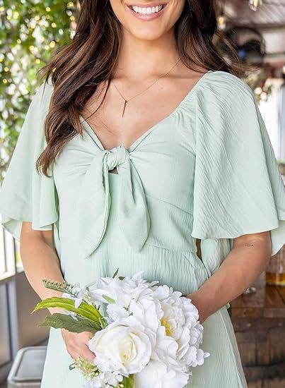 Women Clothing Shein V Neck Bow Lace Up Short Sleeve Mini Dress