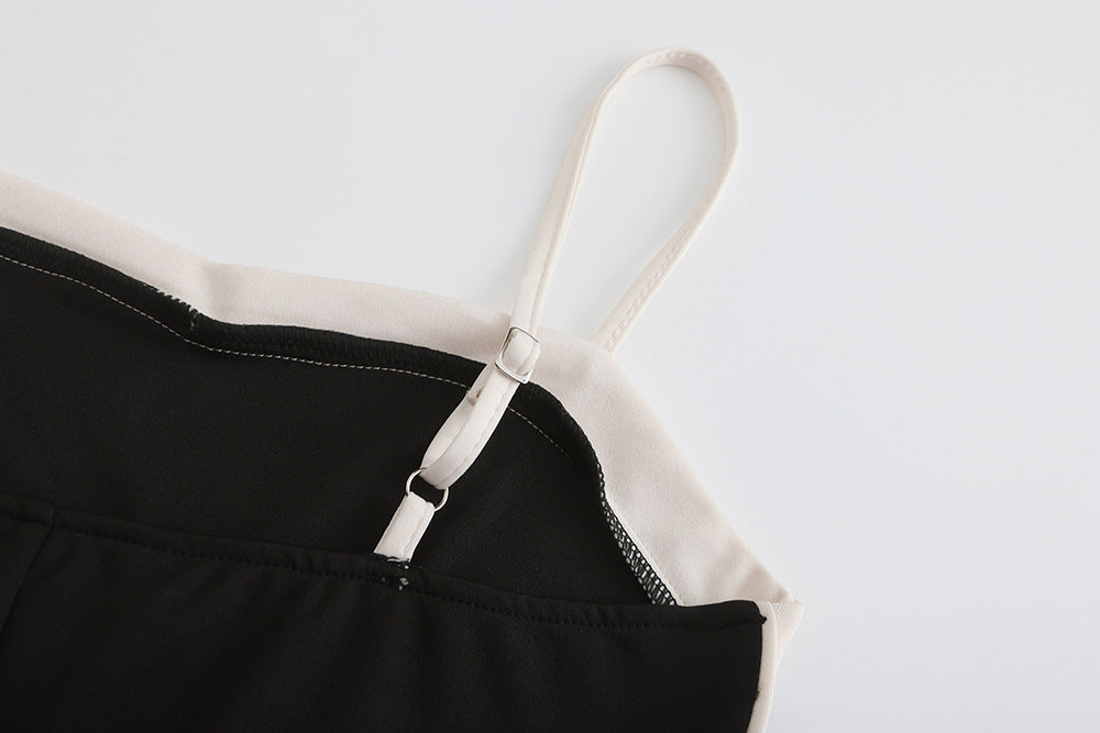 Women Clothing Spring Color Contrast Slim Strap One Piece Trousers