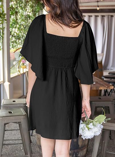 Women Clothing Shein V Neck Bow Lace Up Short Sleeve Mini Dress