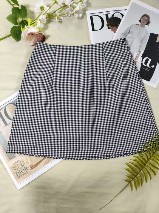 Short Wear Japanese Sheath Straight Skirt Plaid Design High Grade Small Size Women Summer Skirt