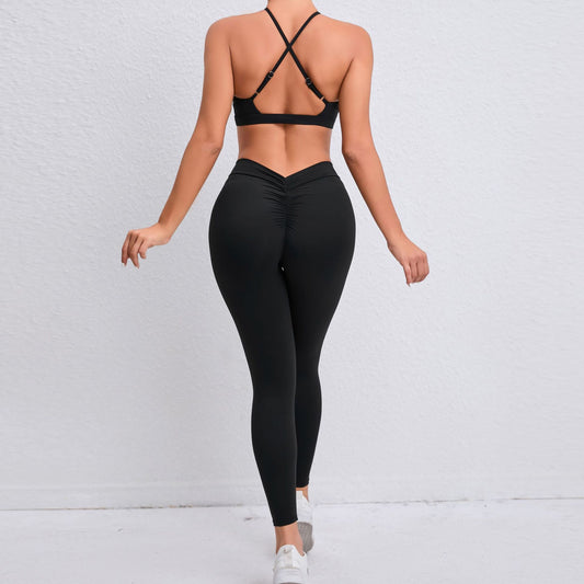 Nude Feel Yoga Clothes Cross Beauty Back Exercise Body Hugging Suit Running Breathable Quick Drying Fitness Two Piece Set
