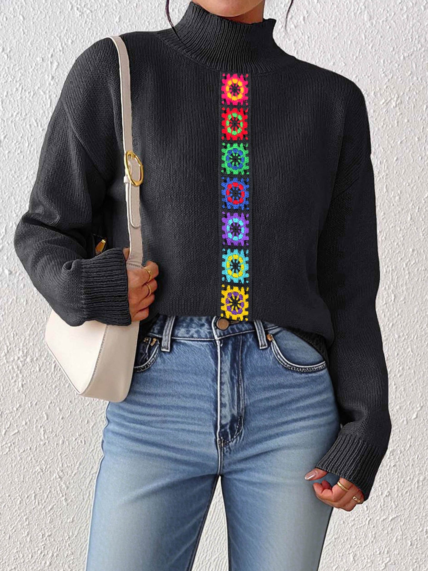 Women Clothing Personality Color Random Imitation Hand Crocheted Stitching Woven Top Pullover Sweater
