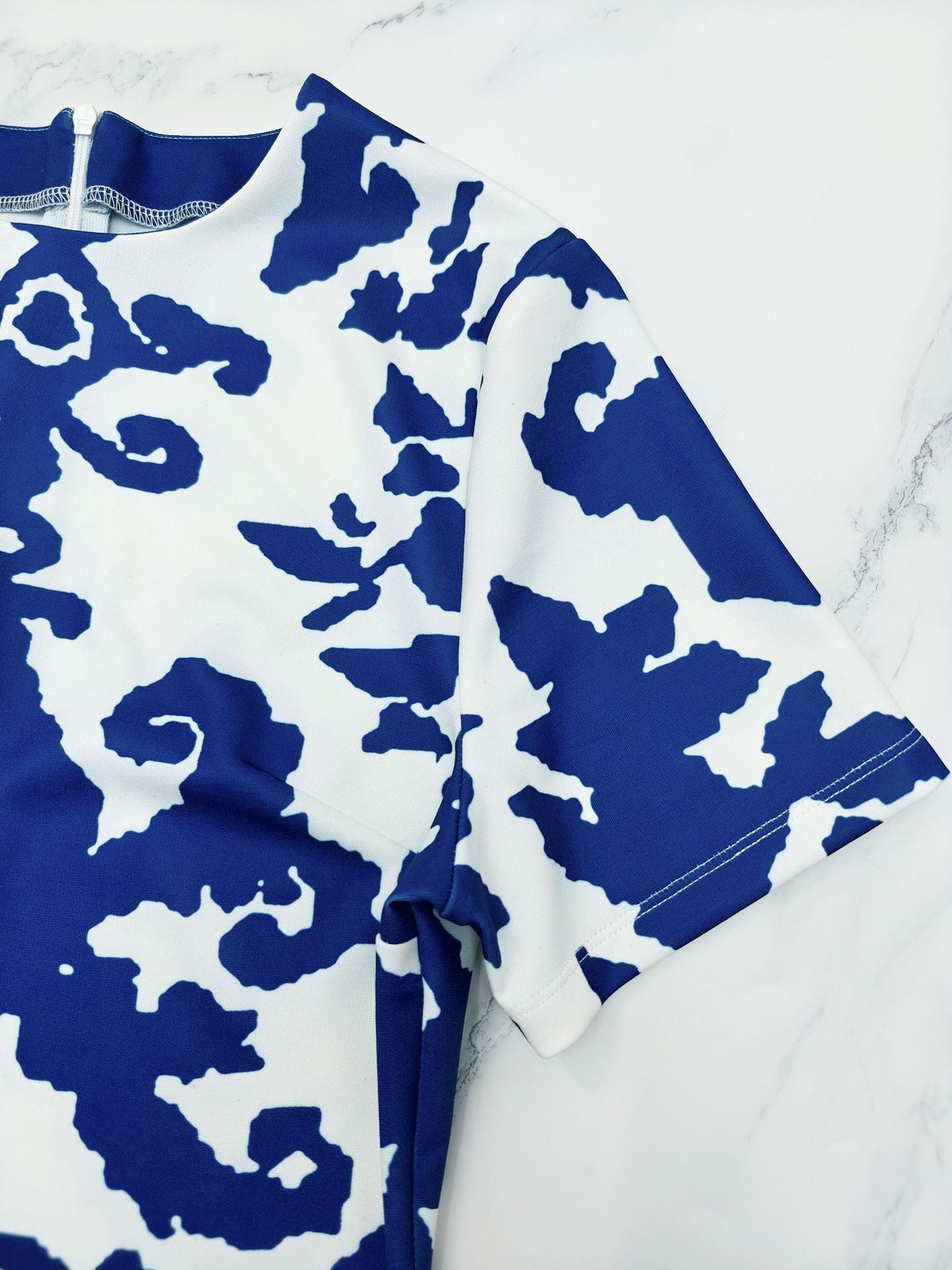 Women Elegant Printing Slim Fit Hip Short Sleeve Dress