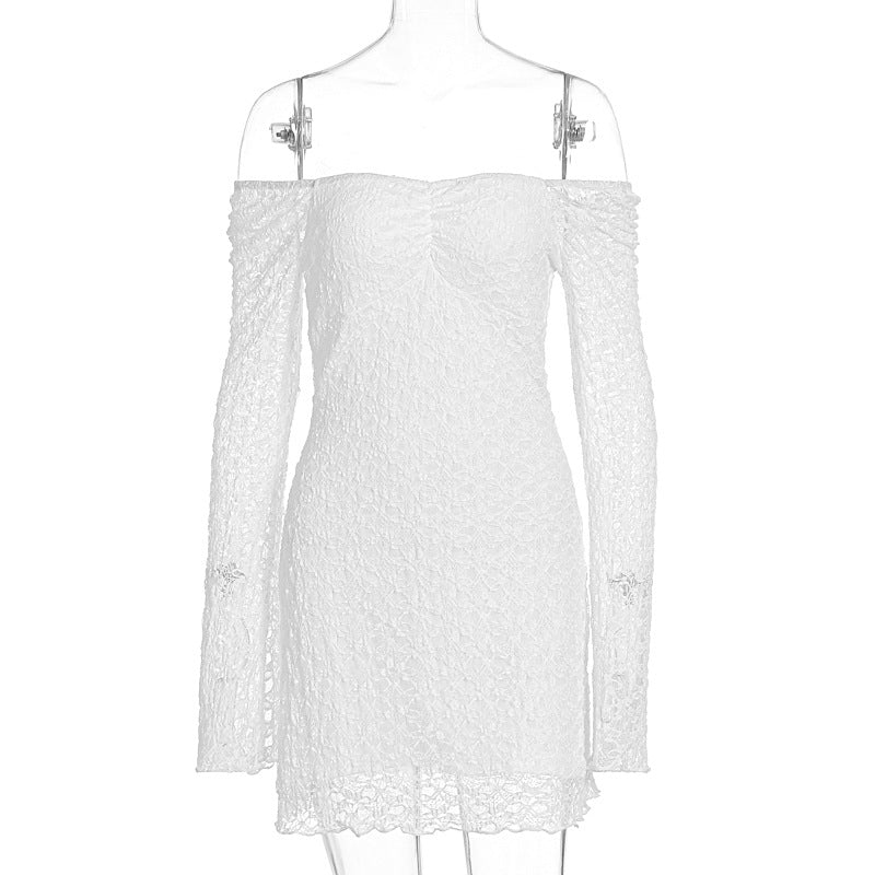 Women Clothing Autumn Winter Women Dress Sexy Square-Neck Lace Long Sleeve Slim Fit Sheath Dress Women