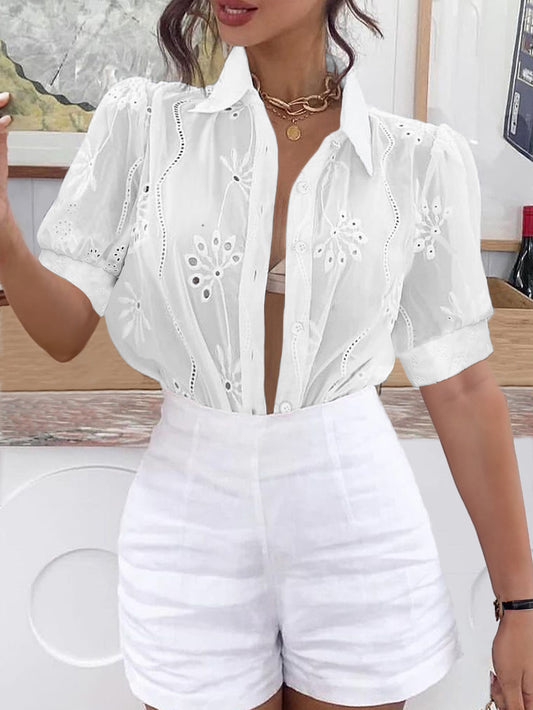Sexy Hollow Out Cutout T shirt Short-Sleeved Blouse Women Clothing Summer