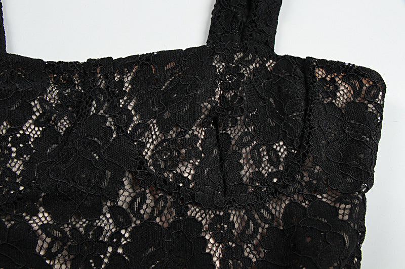 Women Clothing Sexy Lace Sling Slim Fit See through Split High Grade Dress Women